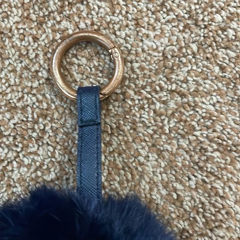 Black furry pom-pom ball keychain, purse accessory or backpack clip